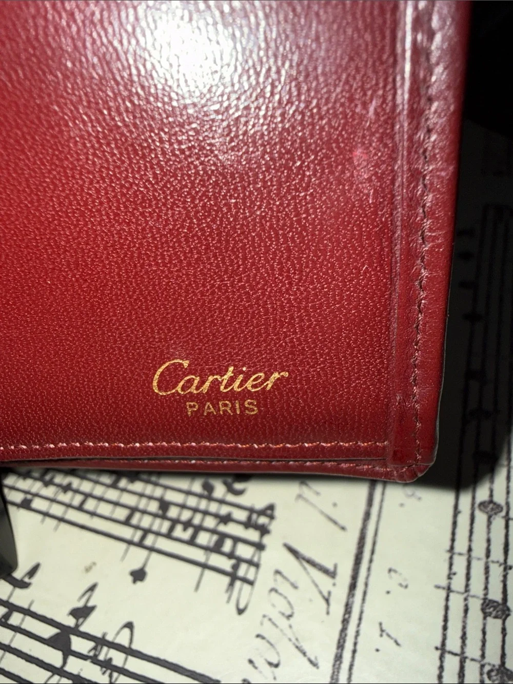 Vintage Cartier Paris Burgundy Leather Long Wallet Clutch